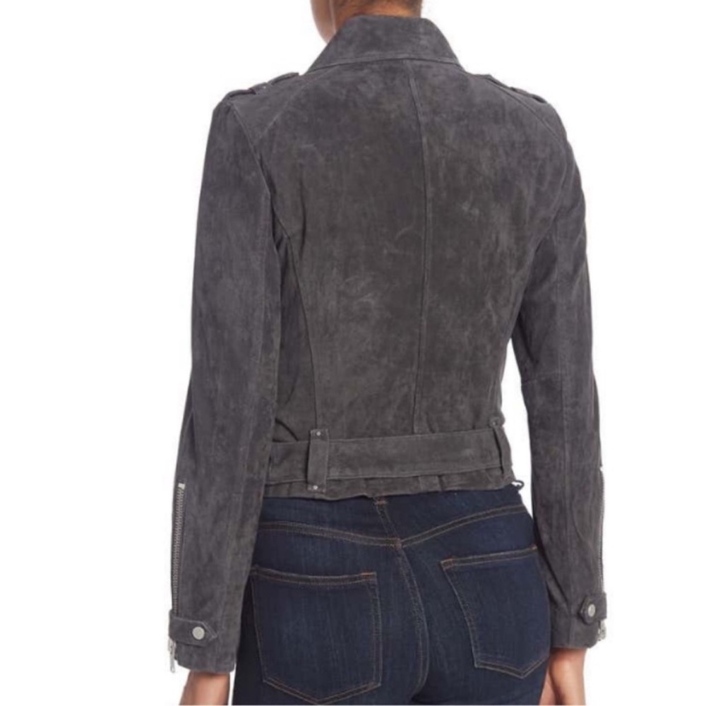 Andrew Marc Sabrina Suede Moto Jacket Sizes S & M Charcoal Grey Rare & Sold Out - Picture 2 of 8